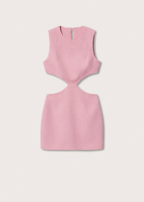 Mango Tweed Kleid rosa mit Cut Outs