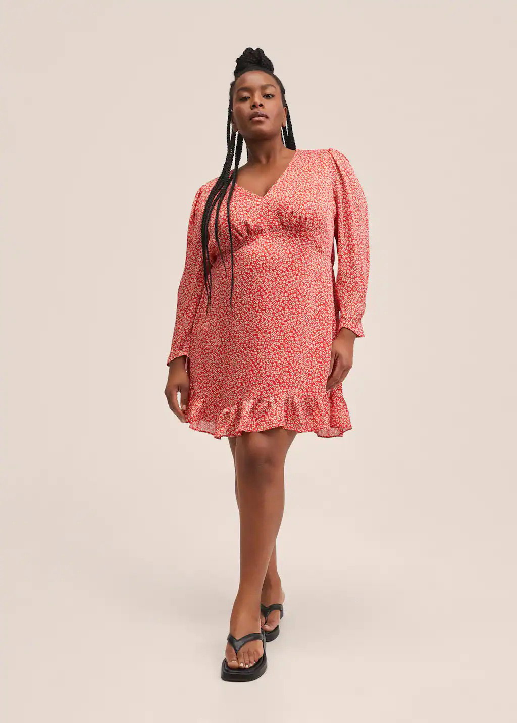 Printkleid mit Ballonärmel rot Mango
