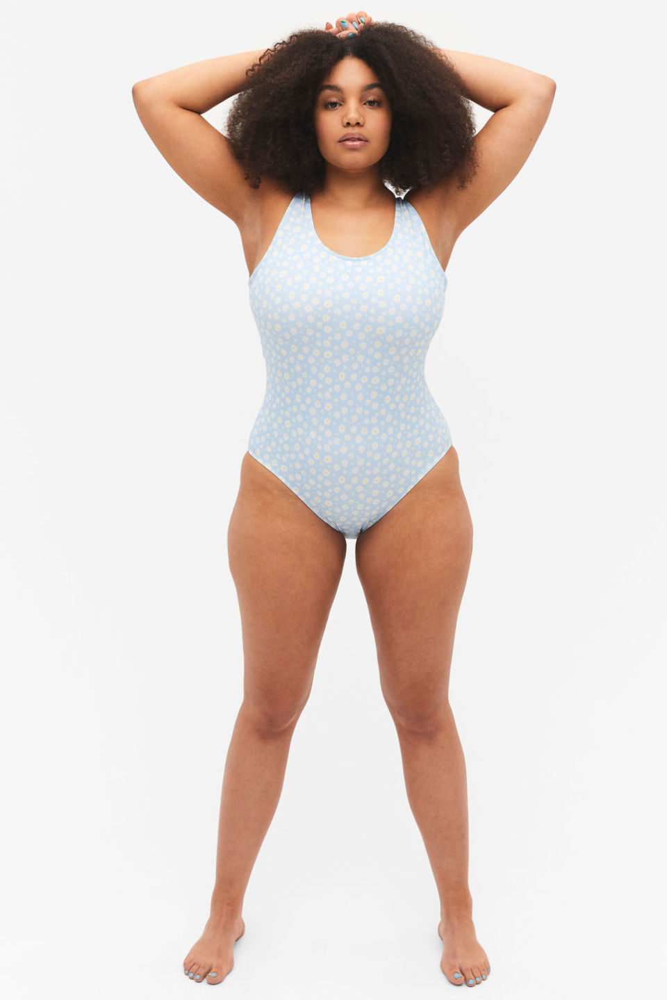 Badeanzug mit Gänseblümchen Monki blau