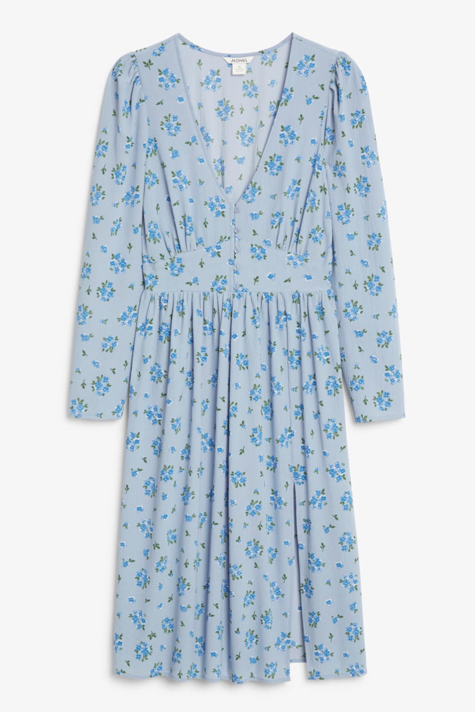 Blaues V-Ausschnitt-Midikleid mit Blumenmuster Monki