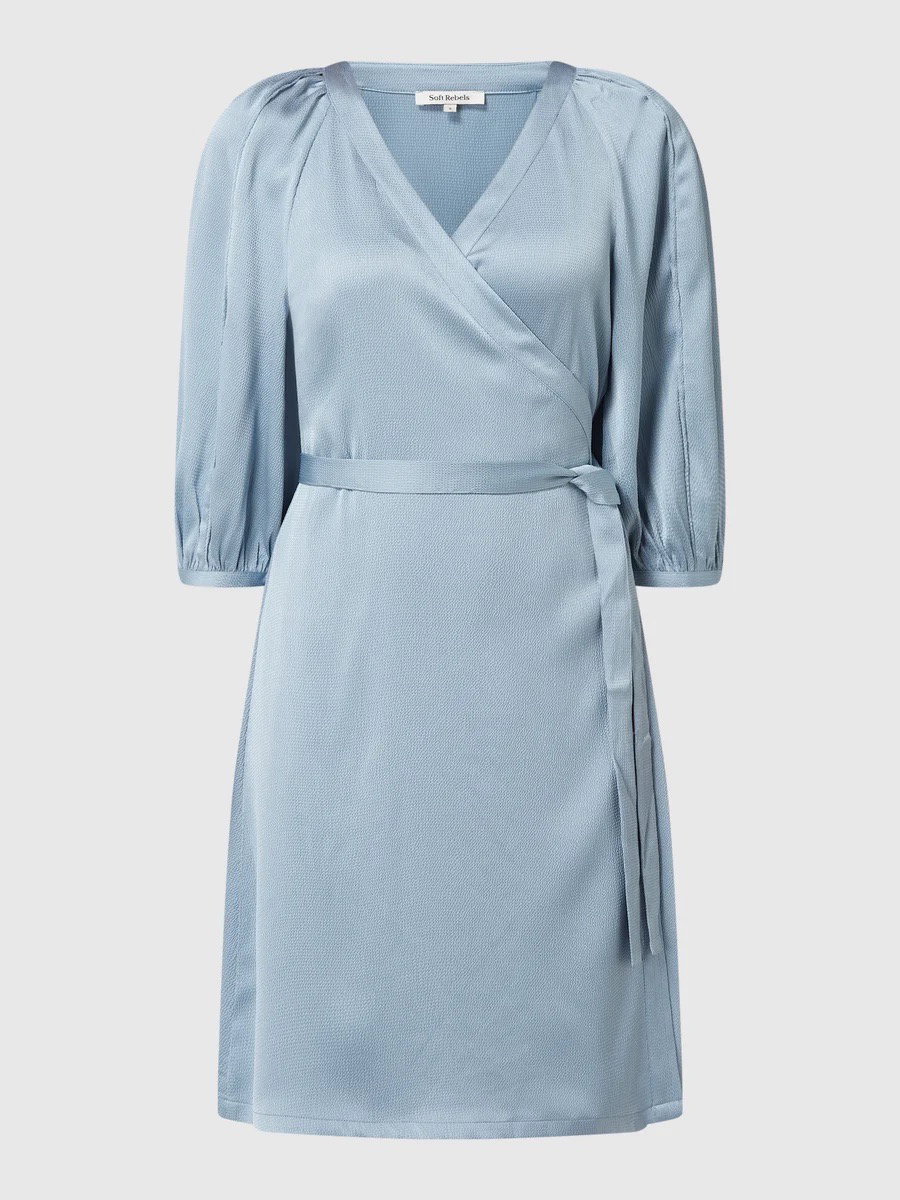 Soft Rebels Wickelkleid aus Satin Modell 'Harlow' - Eisblau Large