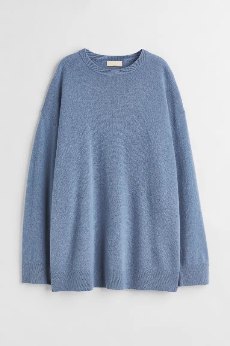 Oversize-Kaschmirpullover hellblau H&M Large