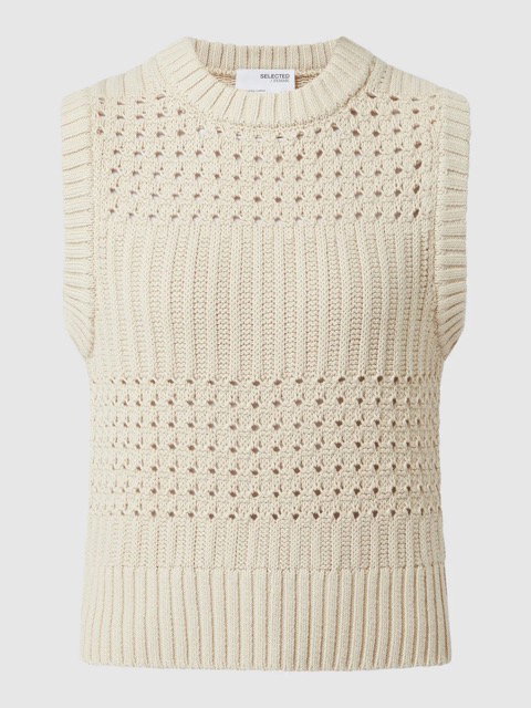 Selected Femme Stricktop mit Lochmuster Modell 'Cruise' - Ecru Medium