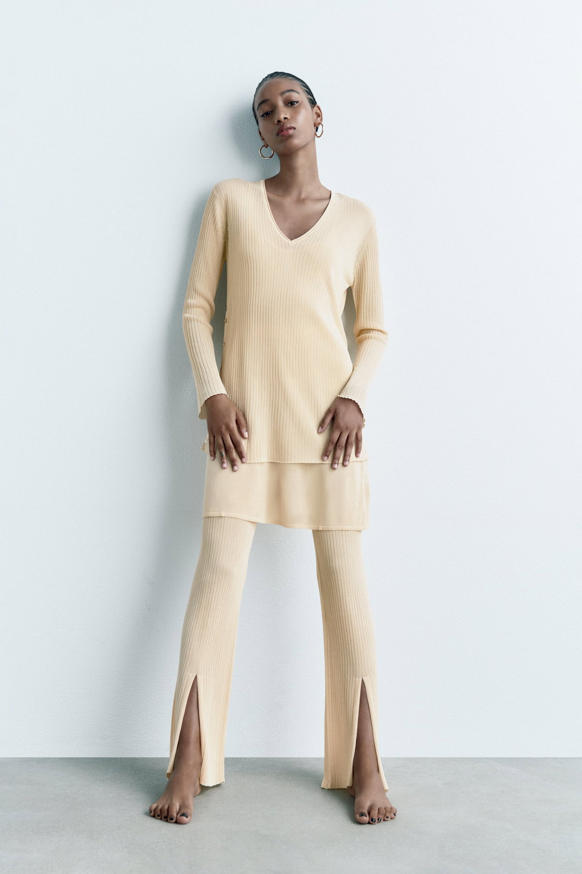 Strickset Vanille ZARA Hose Oberteil