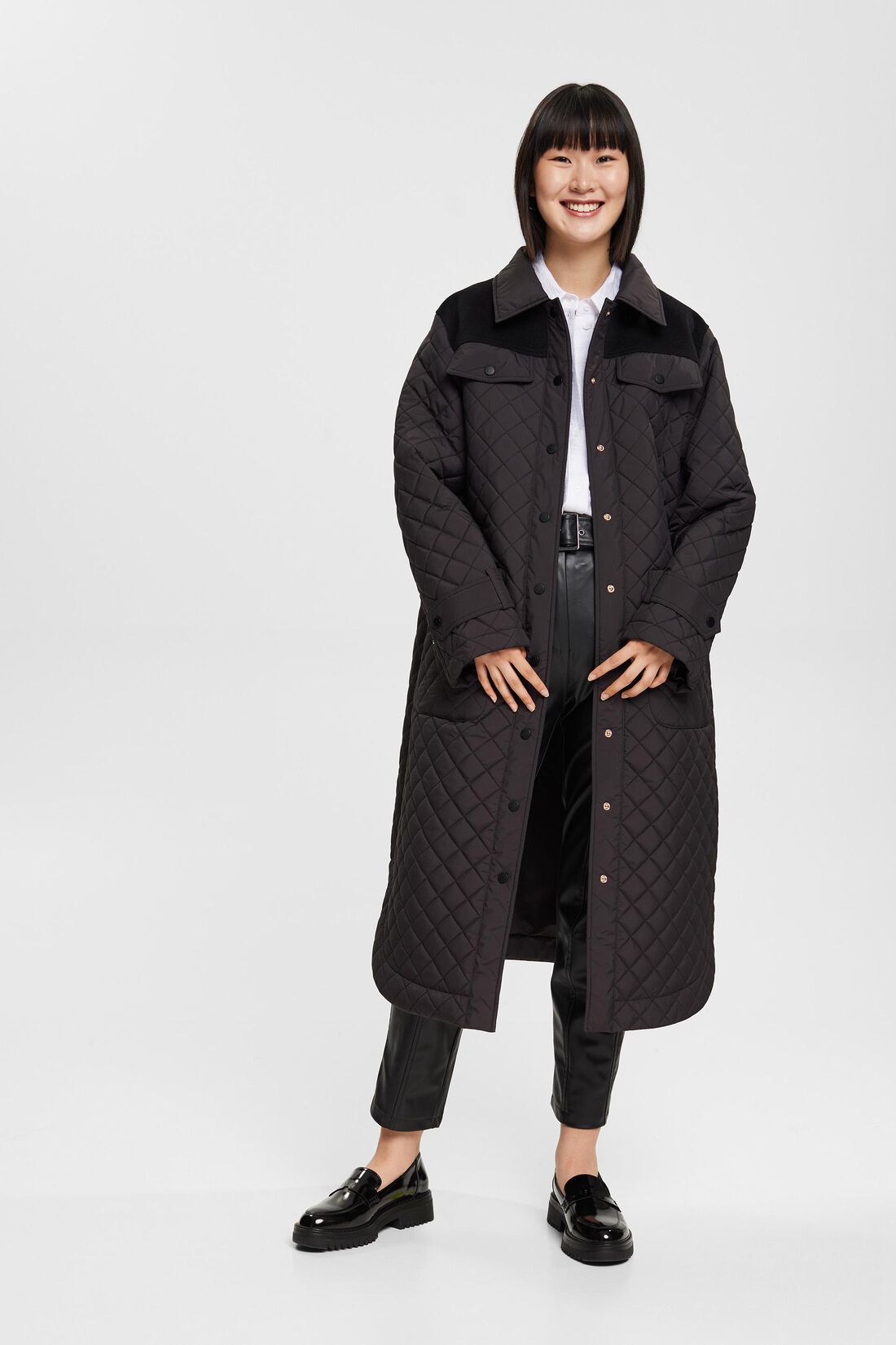ESPRIT Collection Langer Steppmantel schwarz