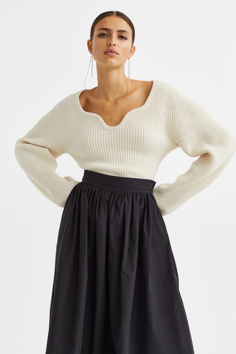 Gerippter Wollpullover cremefarben H&M