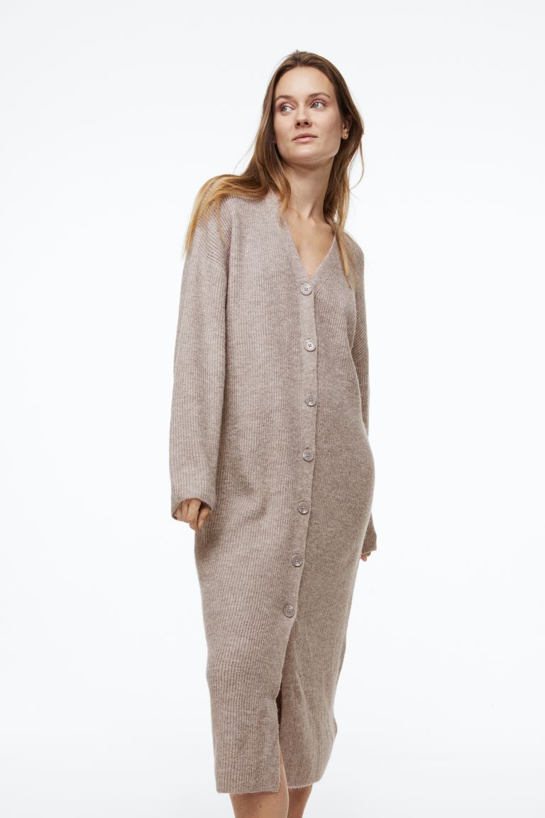Geripptes Cardigan-Kleid Greige H&M
