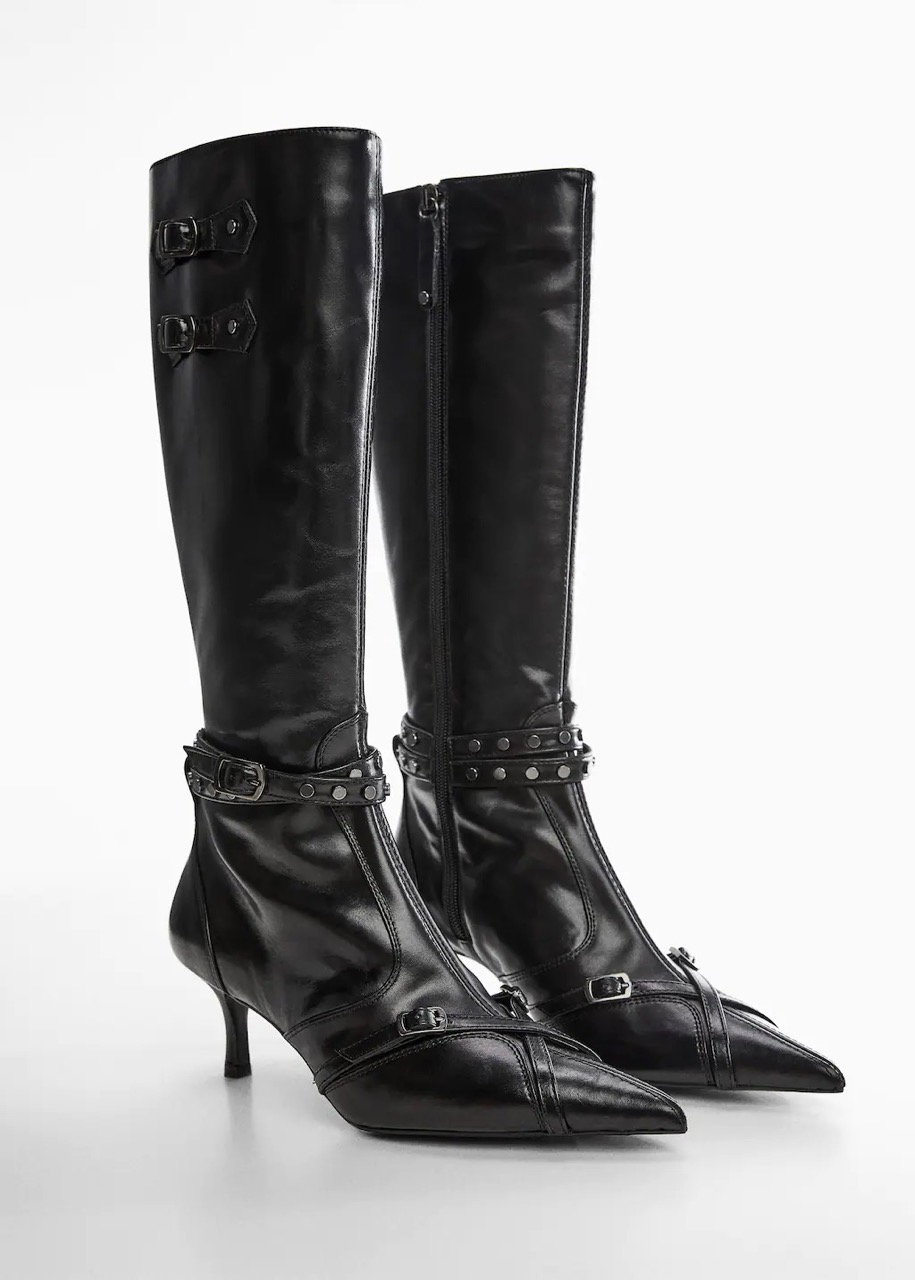 Hohe Lederstiefel mit Absatz schwarz Mango Freisteller Large