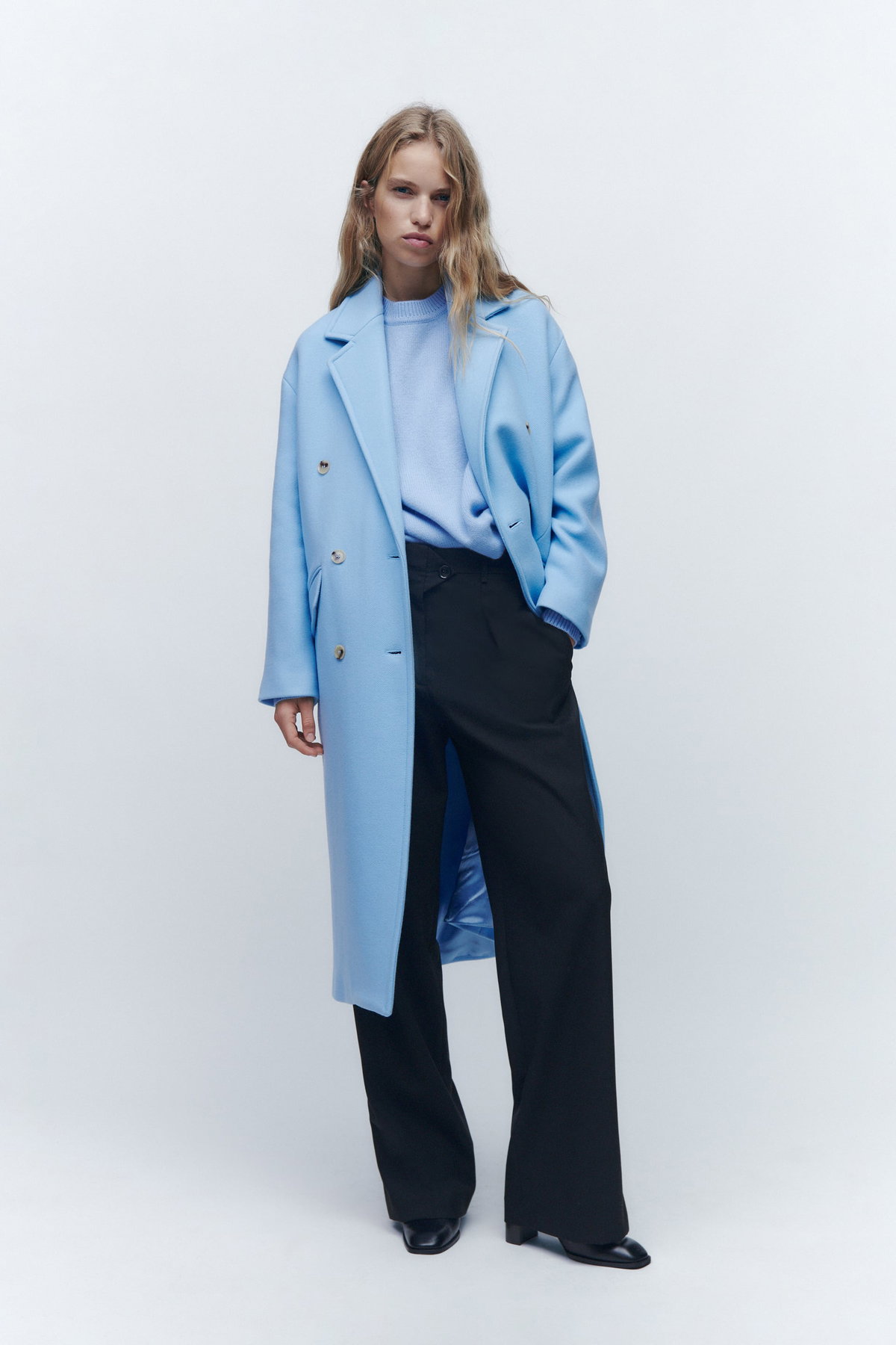 OVERSIZE-MANTEL AUS WOLLMISCHGEWEBE Himmelblau ZARA