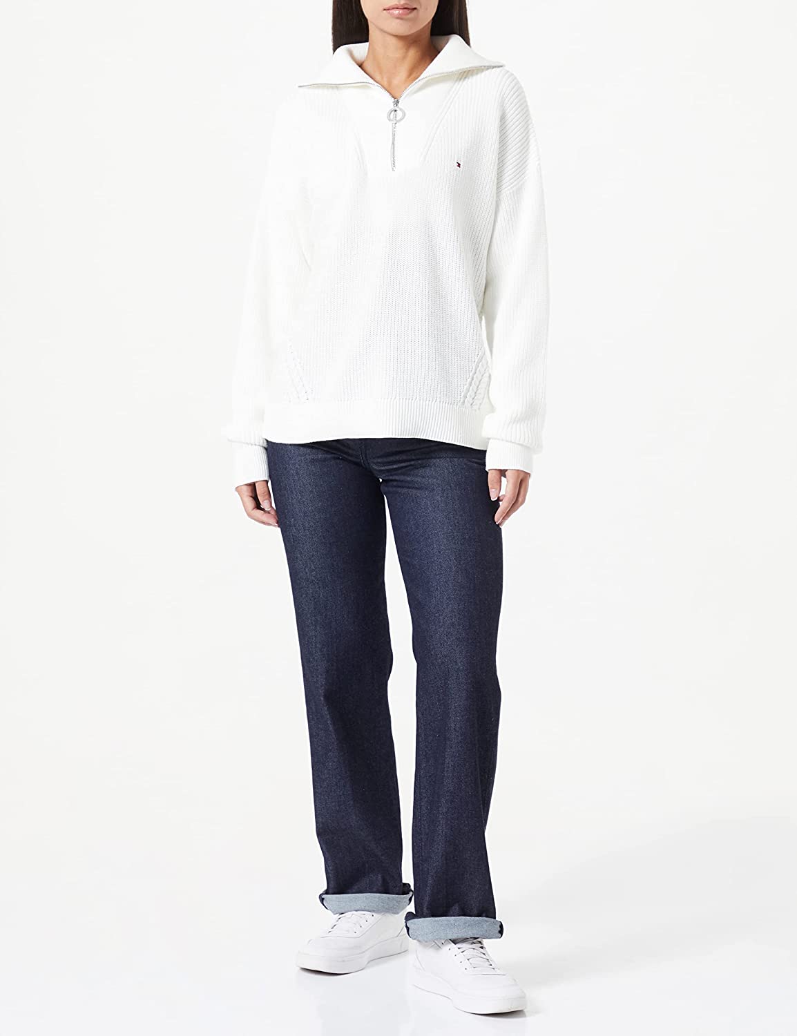 Tommy Hilfiger Damen Hayana Cable Zip-up Sweater Pullover weiß