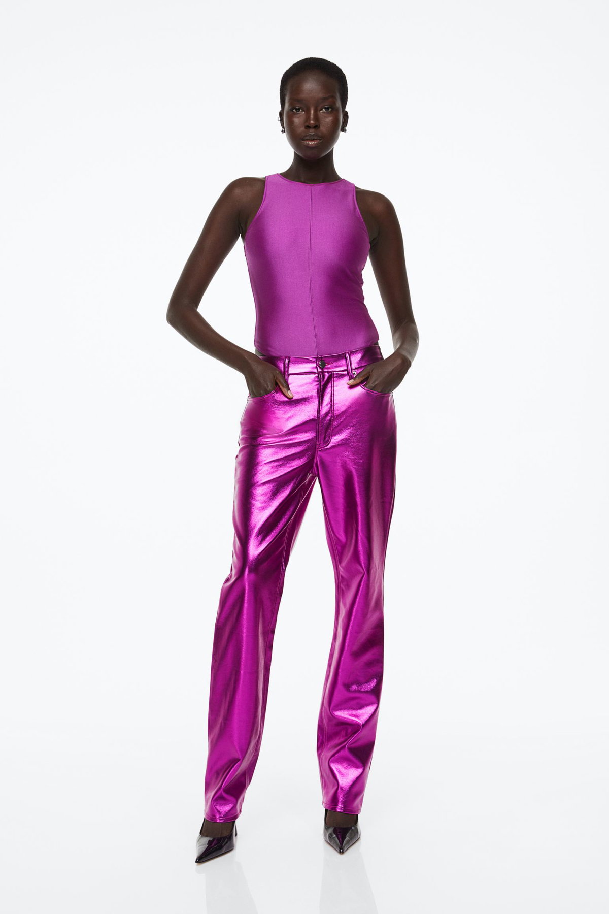 Good Icon pink metallische Hose Good American