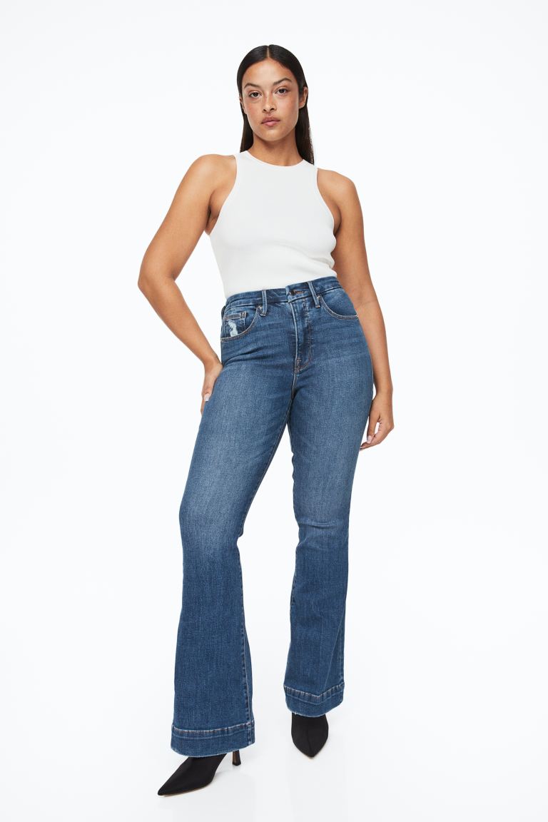 Good Legs Flare Trouser Hem Jeans good american