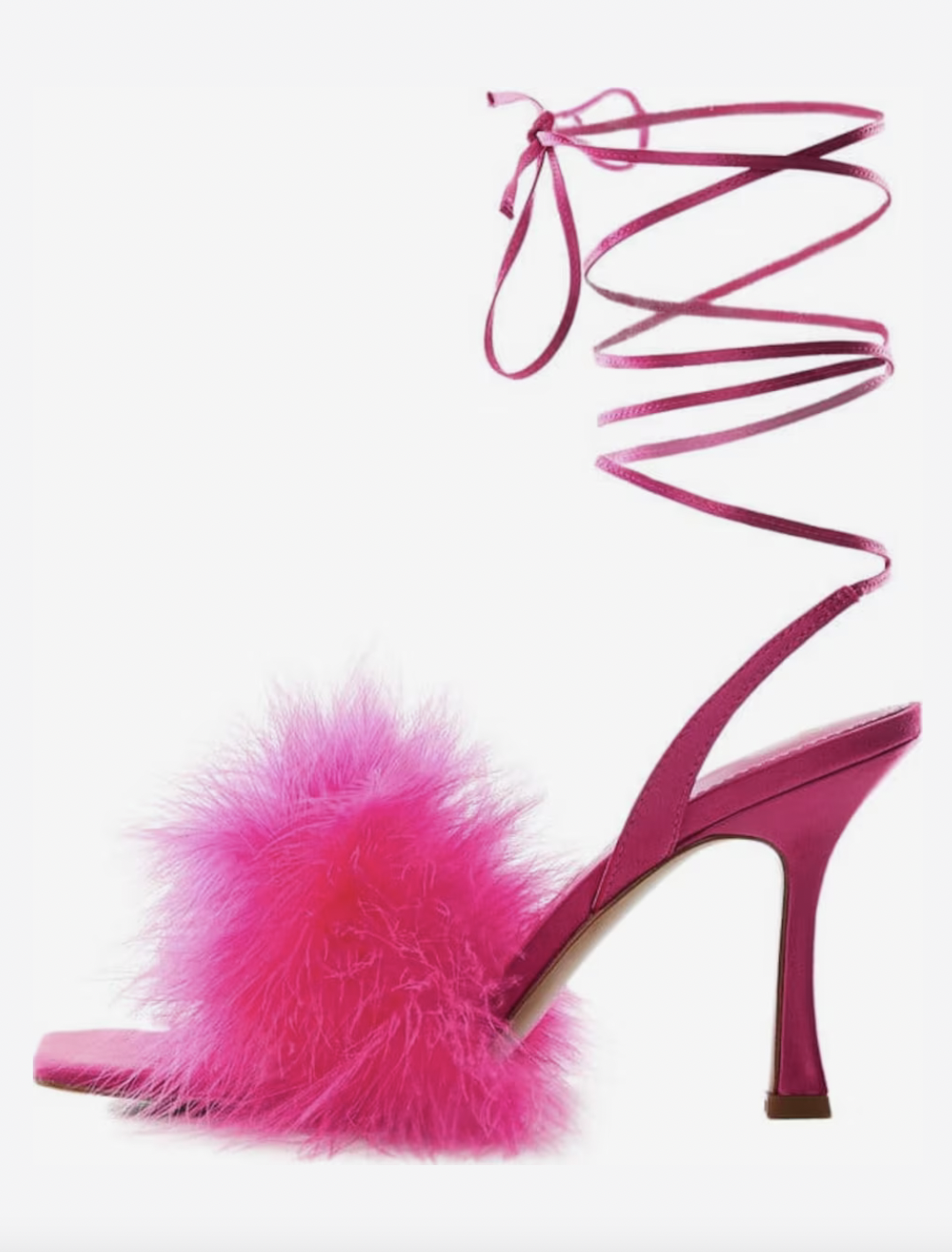 Mango pinker High Heel mit Federn und Schnürungen