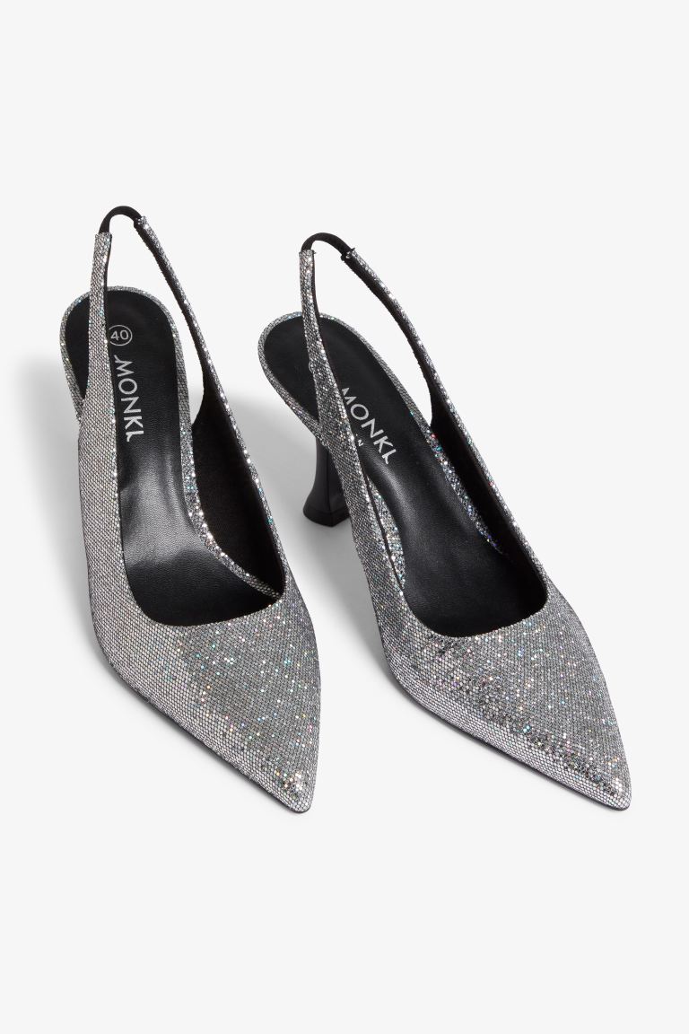 Monki Spitze Slingbacks silber