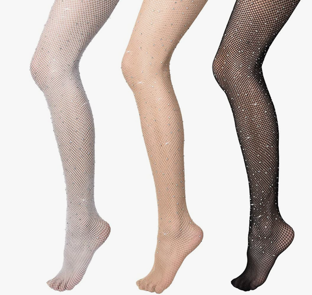 Vathery Damen Sexy Strumpfhose 3 Paar Strass Fischnetz Netzstrümpfe Hoher Taille Schwarz