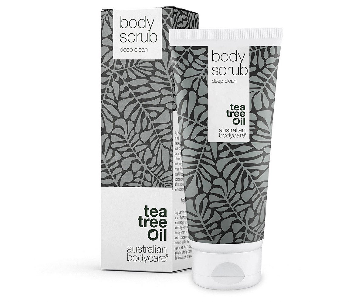 Body Scrub 200ml | Teebaumöl Körperpeeling bei Pickeln an Rücken & Körper, Unreiner Haut Large