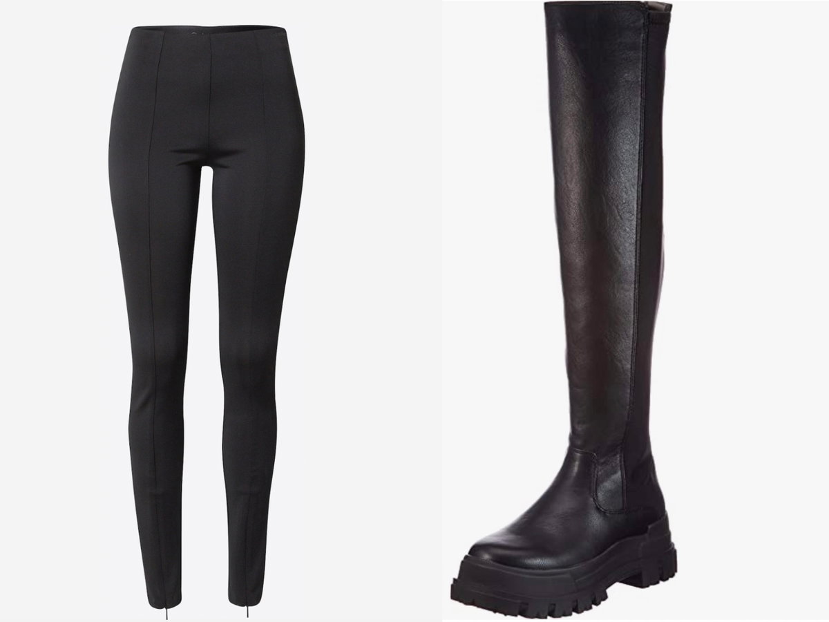 schwarze Leggings schwarze Stiefel