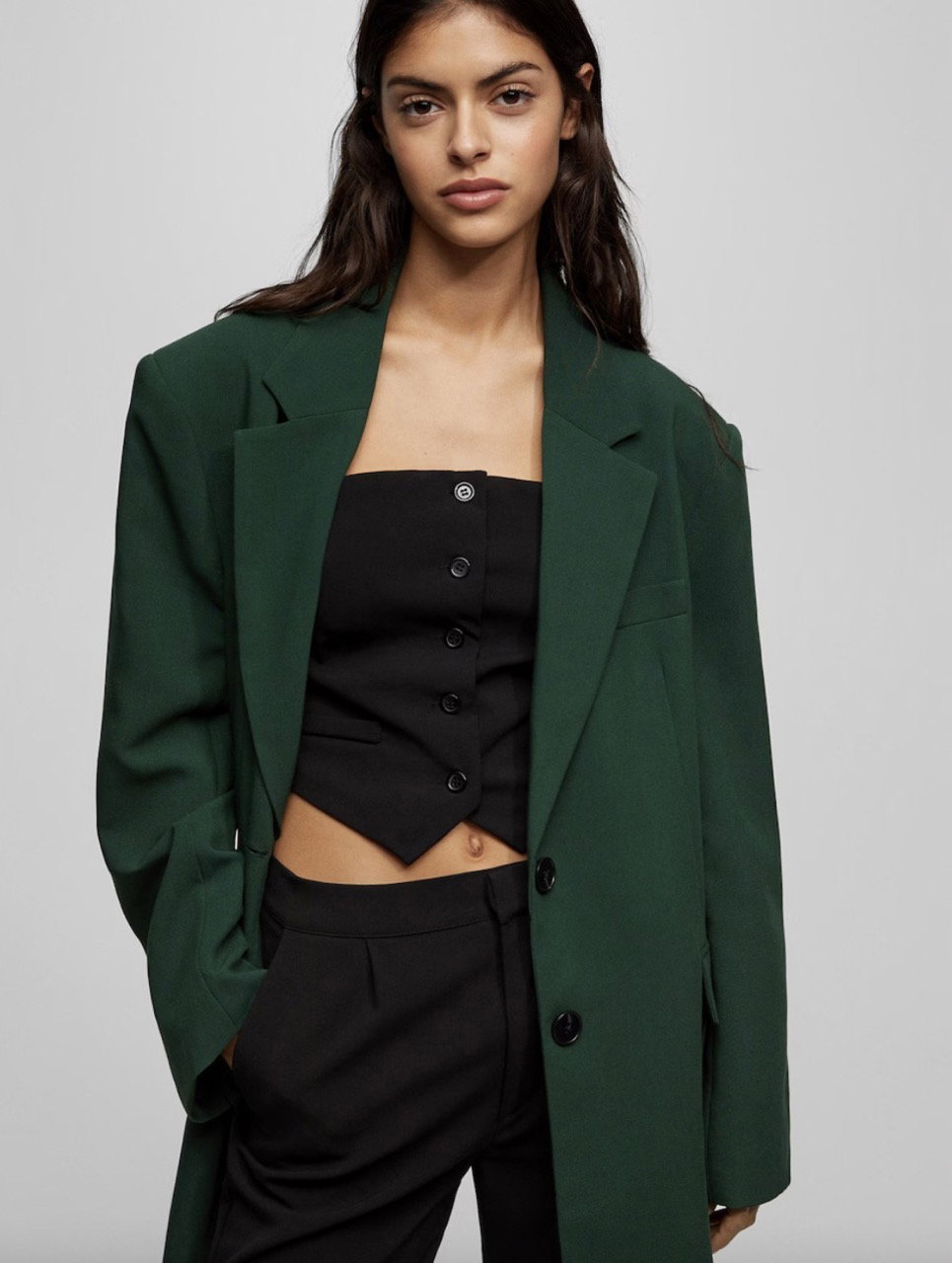 Pull&Bear Blazer in Dunkelgrün mit Reverskragen und übergroßem Look über ABOUT YOU