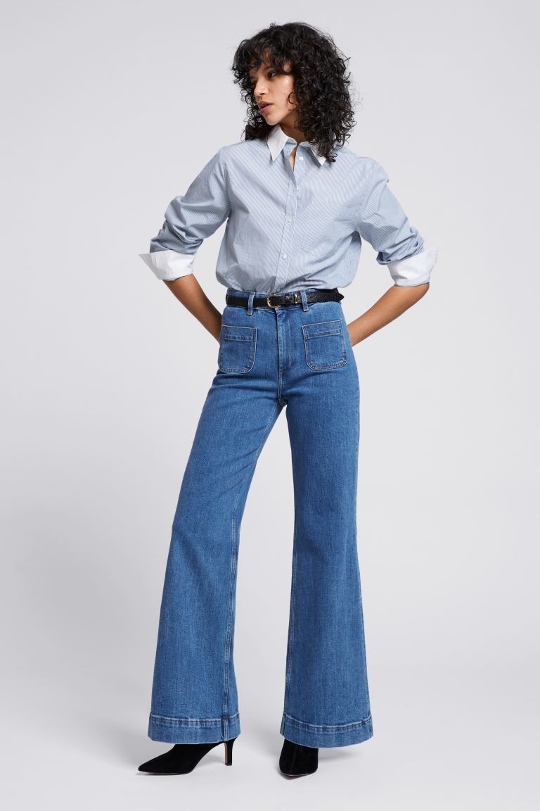 Flared High-Rise-Jeans & other stories blau