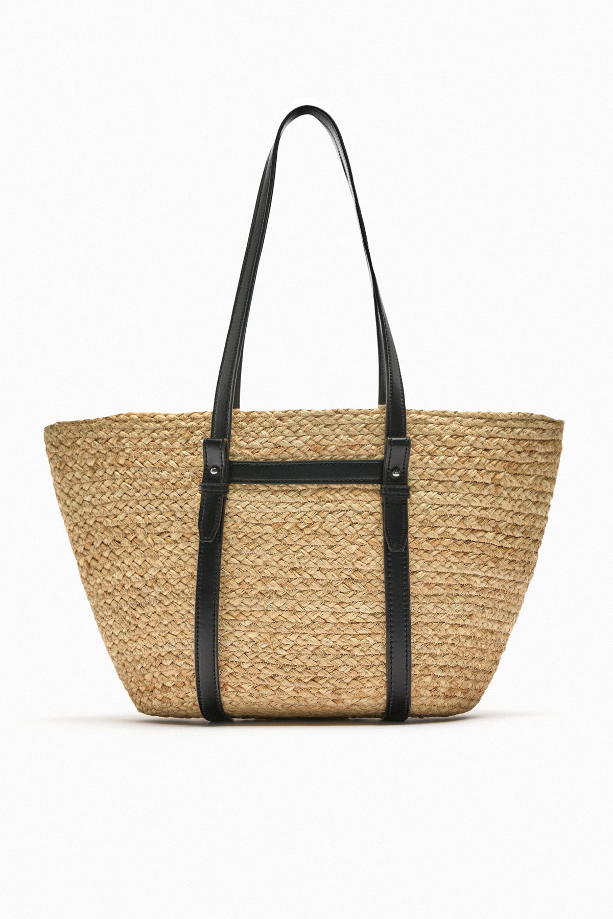 Shopper aus Jute in Beige und Schwarz von Zara, ca. 30 Euro