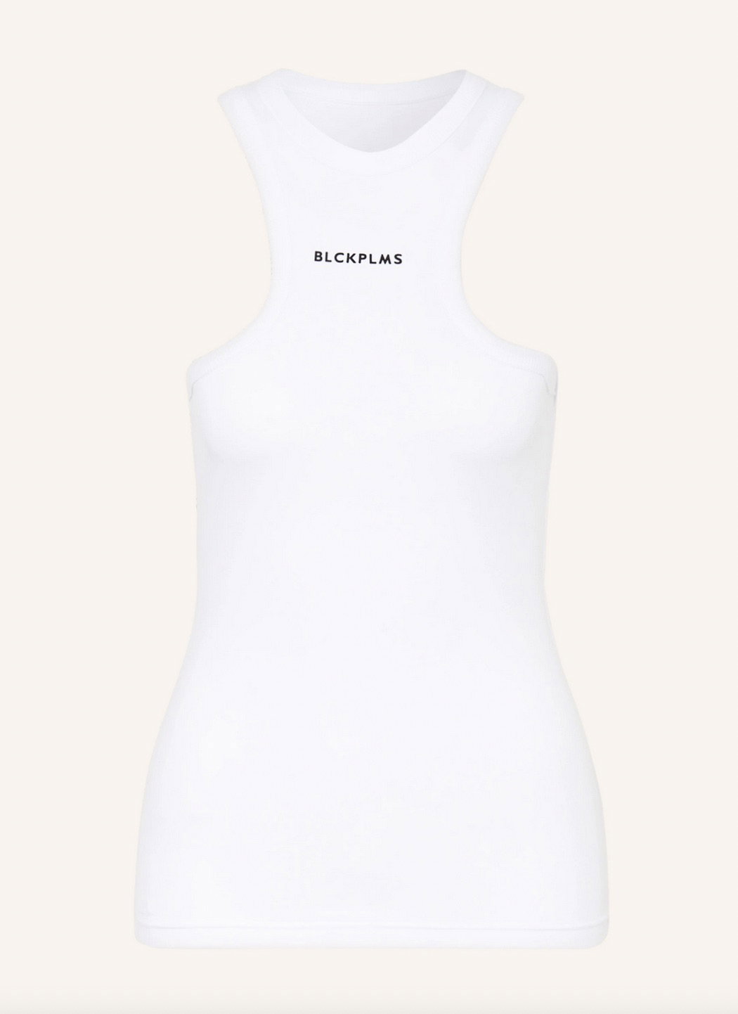 Weißes Top mit Racerback und Label-Schriftzug von Black Palms über Breuninger, ca. 90 Euro