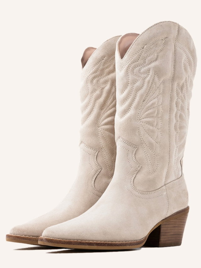 Cremeweiße Cowboystiefel