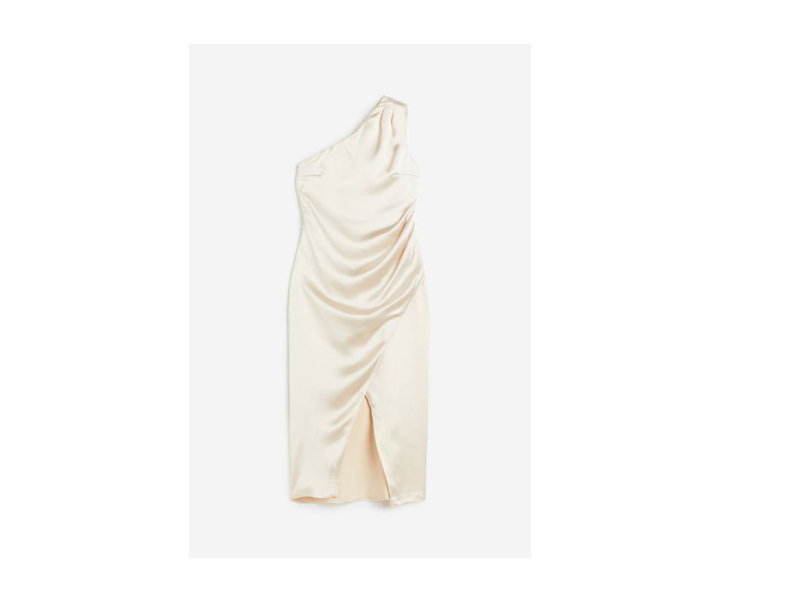 Schulterfreies Kleid in Beige