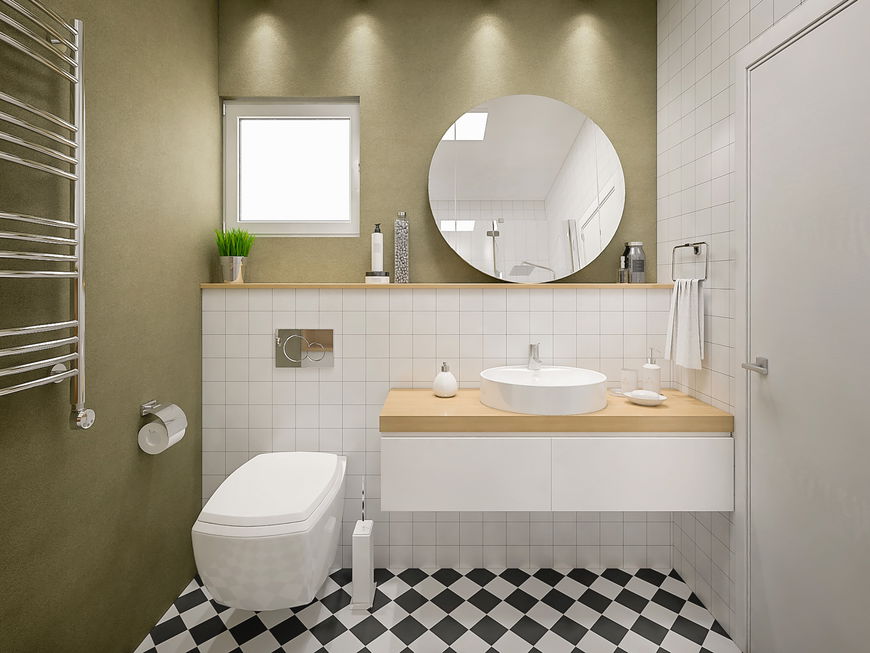 Kleines Badezimmer mit Toilette und Waschbecken