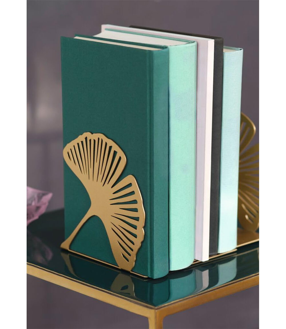 Buchstützen in goldenem Ginko-Design