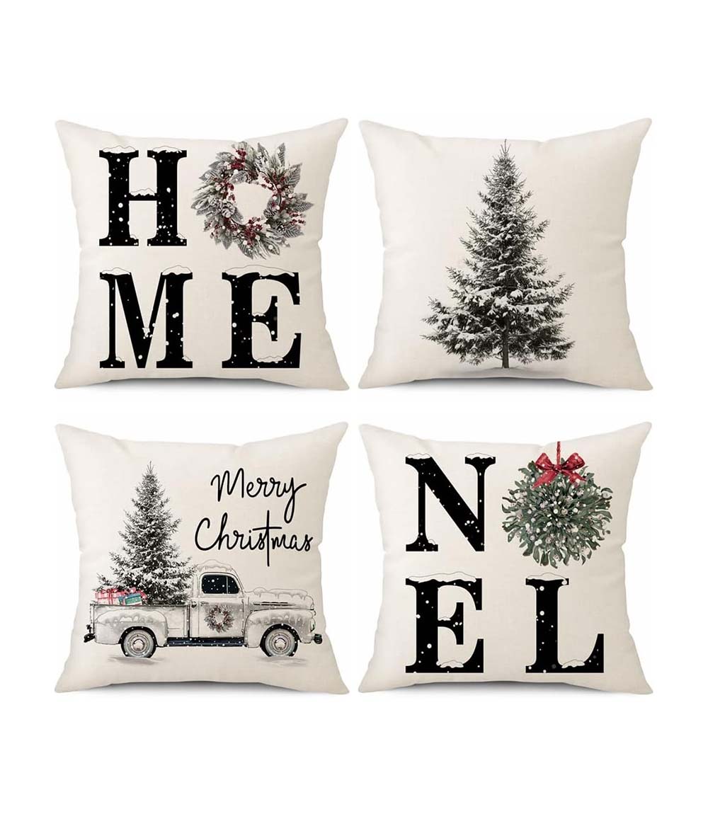 4er-Set Kissenbezüge mit weihnachtlichen Motiven