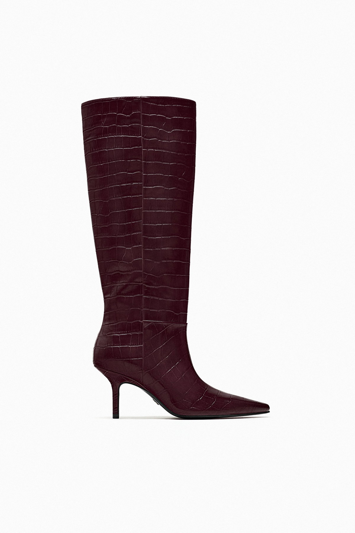 LEDERSTIEFEL IN KROKO-OPTIK MIT ABSATZ zara cherry red