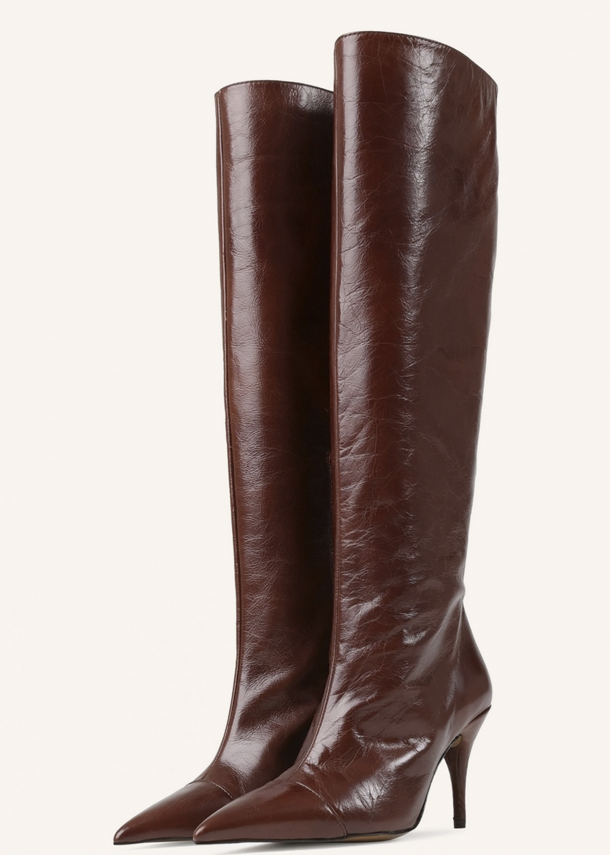 Stiefel ALY-CIA in dunkelbraun mit Absatz und spitzer Zehenpartie Bronx