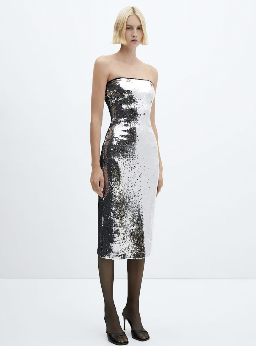 Bandeaukleid von Mango mit Pailletten Midilänge