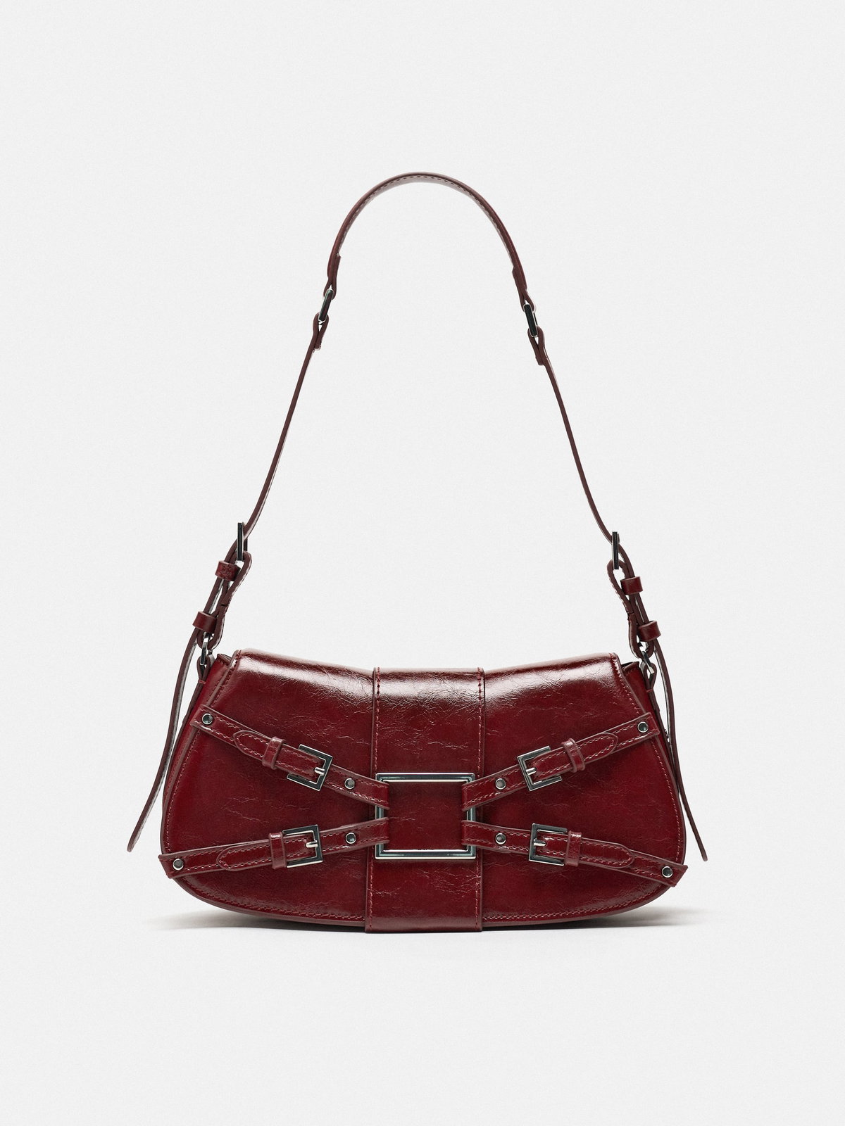 SCHULTERTASCHE MIT SCHNALLEN in dunkelrot von Zara