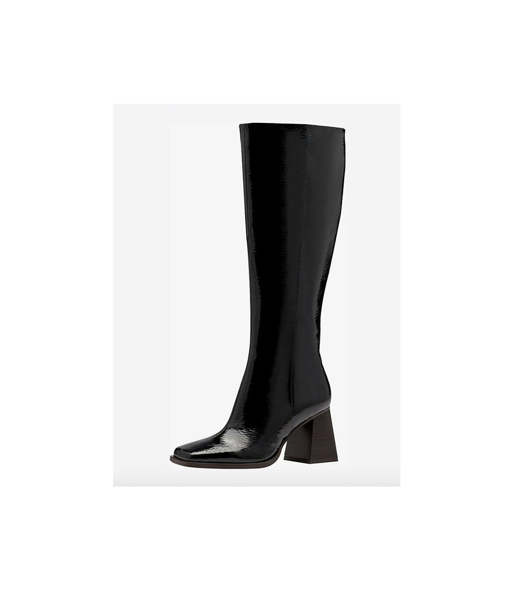 Schwarze Knee High Boots in Lackleder-Optik von Tamaris