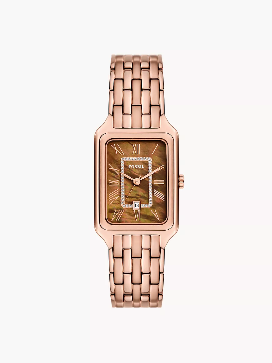 Die Uhr mit 3-Zeiger-Werk und Datum aus roségoldenem Edelstahl ist ein modisches Statement, das auch noch nützlich ist. Für ca. 219 Euro orderst du sie online und kannst auch eine persönliche Note hinzufügen.