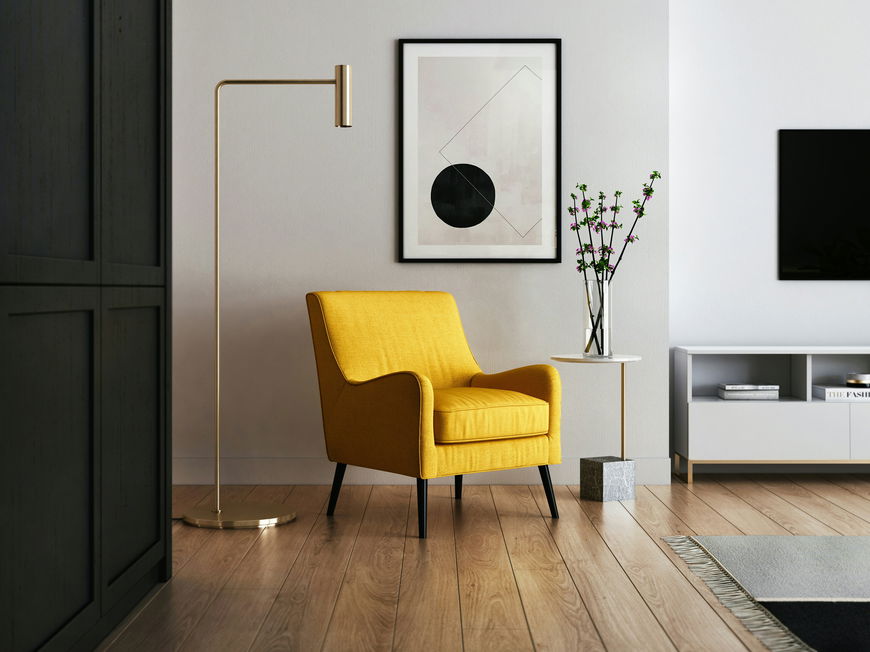 Wohnzimmer mit gelbem Sessel