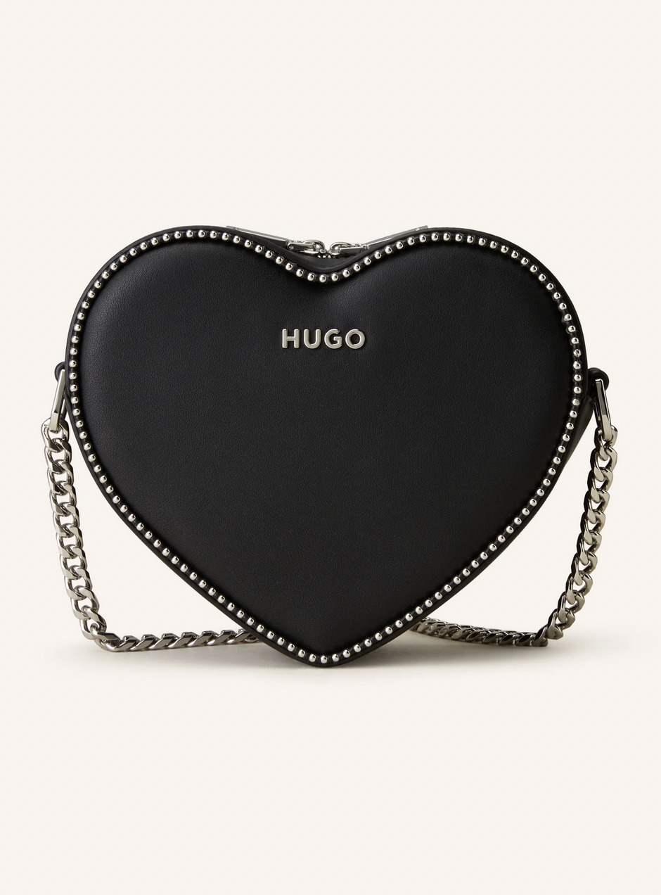 schwarze Tasche in Herzform mit silberner Kette von Hugo