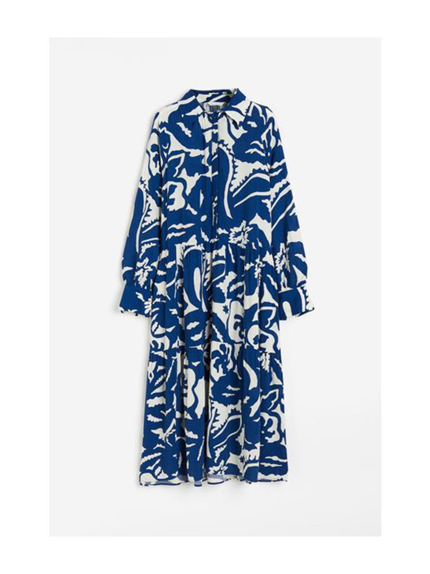 Blau gemustertes Blusenkleid aus Viskose von H&M