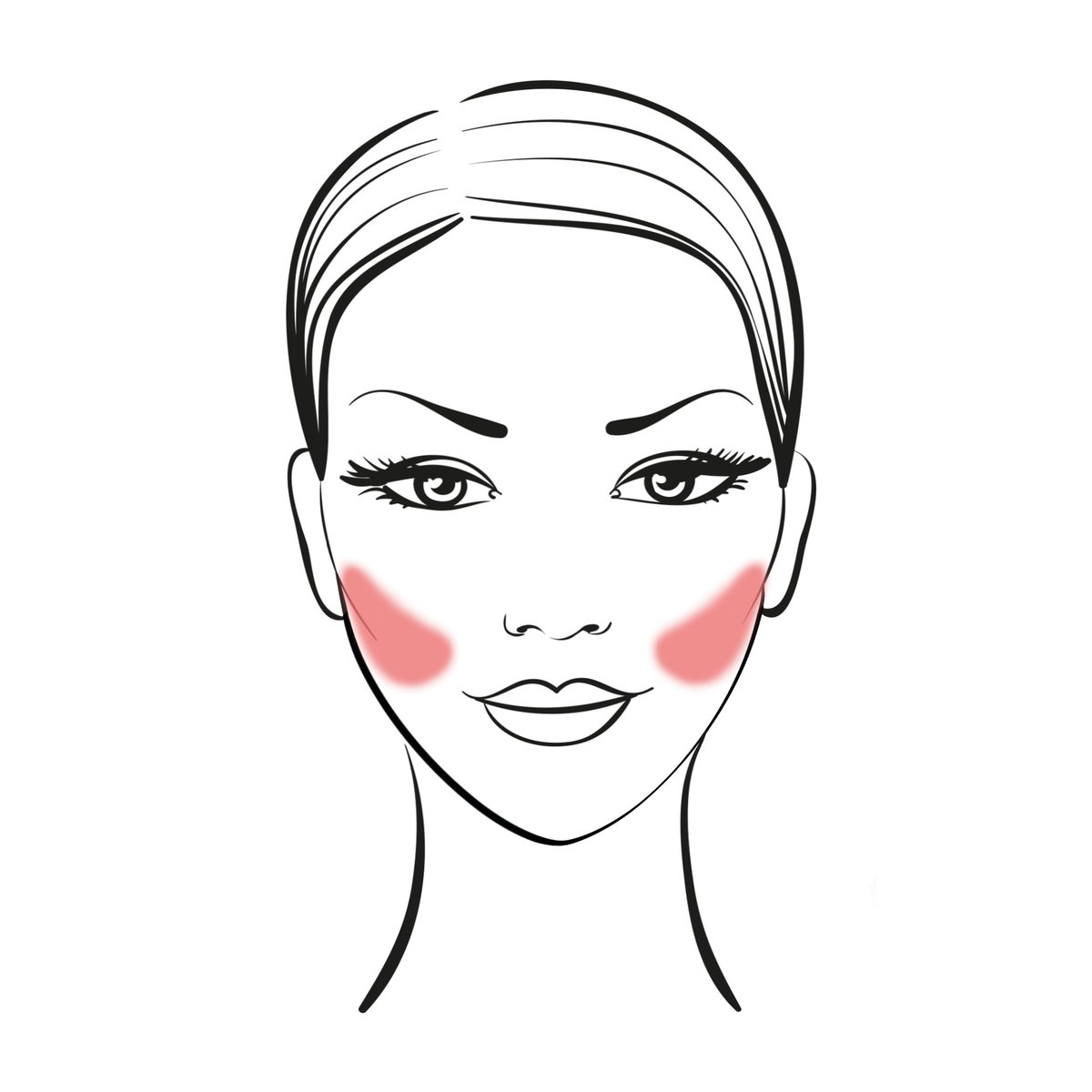 Ein herzförmiges Gesicht zeichnet sich durch eine breite Stirn und ein schmales Kinn aus. Um dies auszubalancieren, wird der Fokus auf die Augen gelenkt. Den Blush also relativ tief außen auf die Wangenknochen setzen – das erfrischt und konturiert.