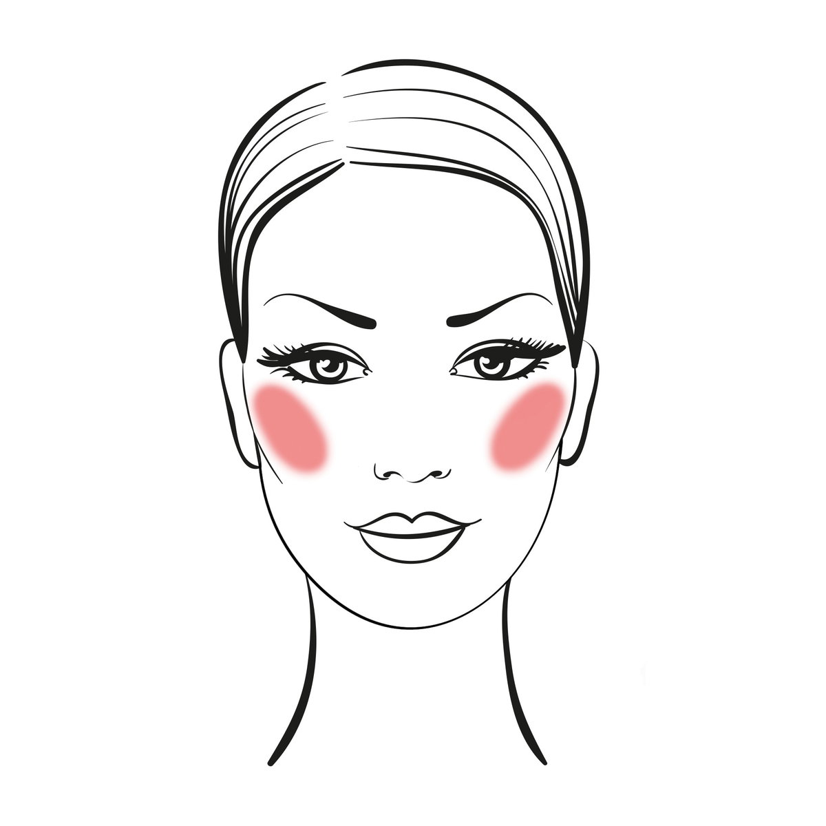 Ein ovales Gesicht ist bereits sehr ausgewogen, daher reicht es für ein kleines Lifting, den Blush auf den höchsten Punkt der Wangenknochen aufzutragen und zur Schläfe hin auszublenden.