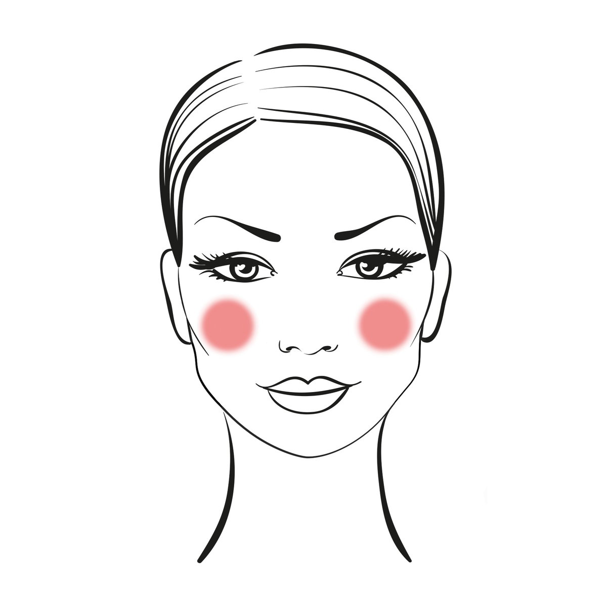 Bei einem quadratischen Gesicht ist die Kieferpartie recht ausgeprägt. Mit etwas Blush mittig auf den Wangenknochen betonen wir die Apfelbäckchen und setzen damit die Gesichtsmitte in Szene.