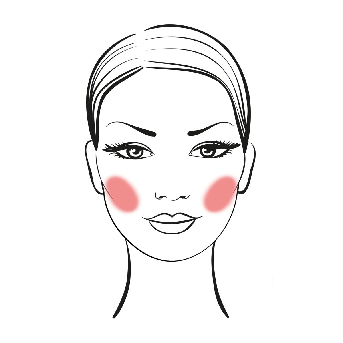 Um ein rundes Gesicht etwas kantiger und definierter erscheinen zu lassen, ist es sinnvoll, tief mit dem Blush anzusetzen – am besten leicht unterhalb der Wangenknochen.