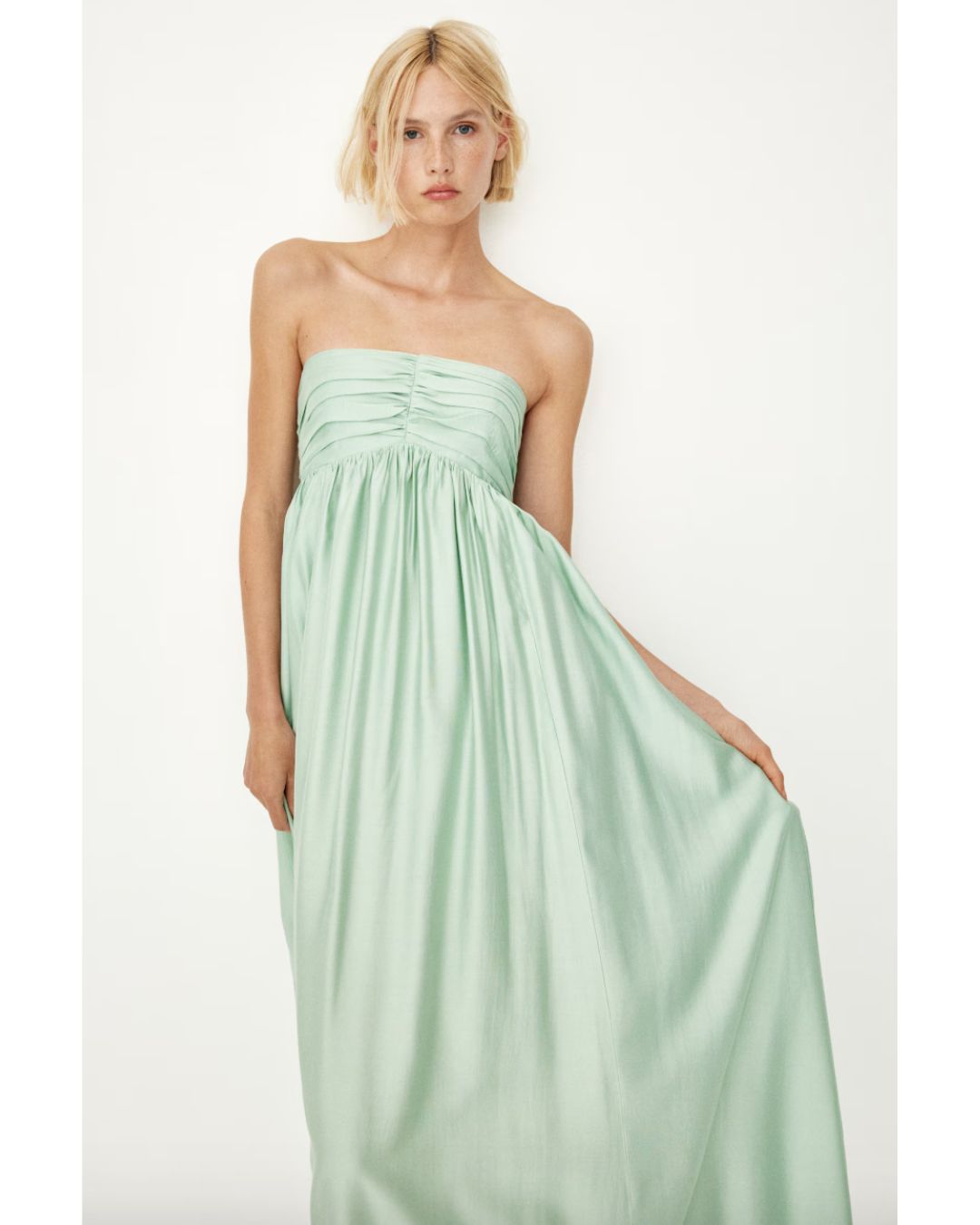 Mintgrünes Bandeau-Kleid mit Raffungen von H&M