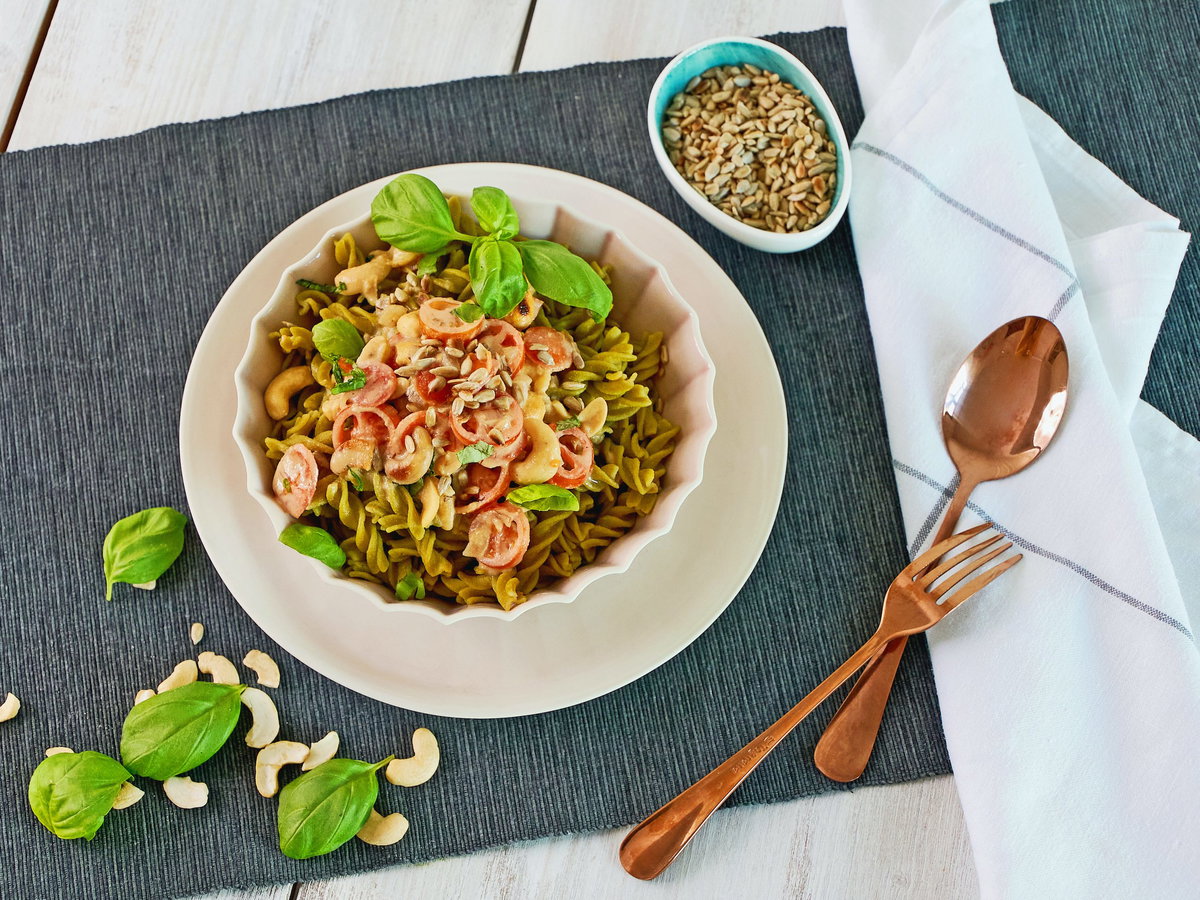 Erbsen-Fussili mit Cashew-Creme