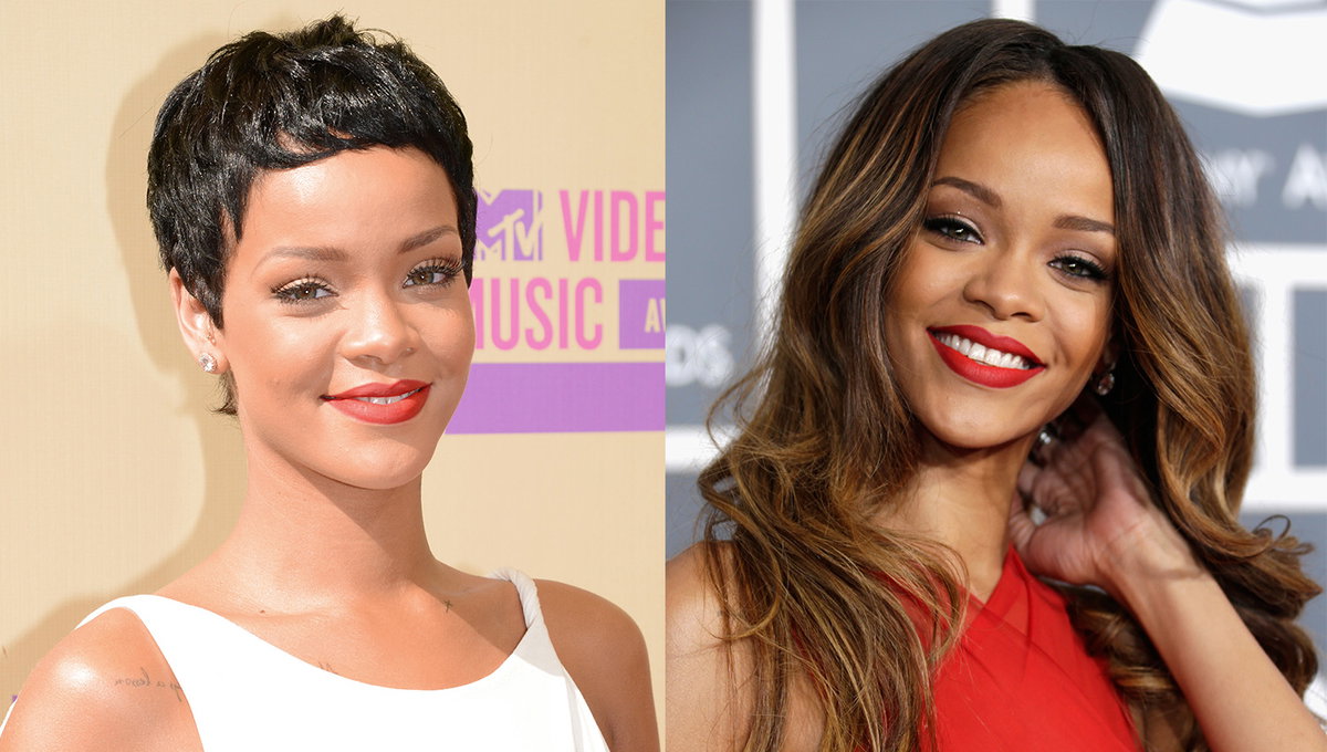Wir alle erinnern uns an den extrem coolen Kurzhaarschnitt von Rihanna mit Micropony! Der raspelkurze Pixie-Cut betont das schöne Gesicht der Sängerin besonders schön. Inzwischen trägt die Beauty ihre Haare aber wieder lang und glatt.